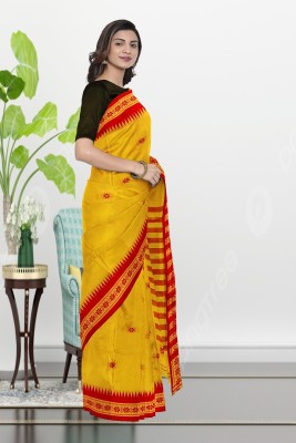 Ganesh plastic and industry Printed Jamdani Cotton Blend Saree(Red, Yellow)