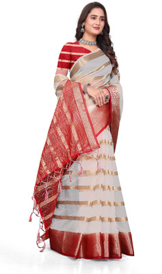 Aarunika SKT Self Design Bollywood Organza Saree(White)
