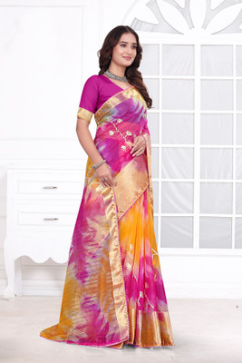 Aarunika MNT Solid/Plain Bollywood Organza Saree(Multicolor)