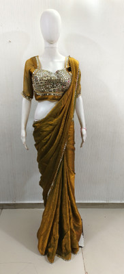NANCY DESIGNER Solid/Plain Bollywood Pure Silk Saree(Gold)