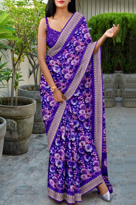 JERAVI Enterprise Digital Print Mysore Cotton Silk Saree(Purple)