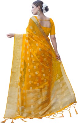 KOTHARI BS Solid/Plain, Self Design Bandhani Organza Saree(Yellow)