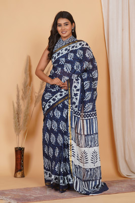 Amania Fab Tex Blocked Printed Handloom Pure Cotton Saree(Multicolor)