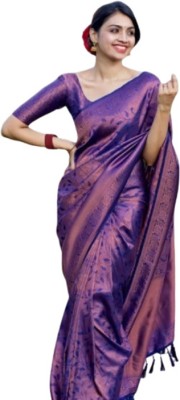 DHARMIK FASHION Self Design Kanjivaram Jacquard Saree(Purple)