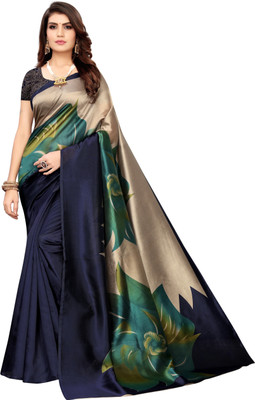 Grubstaker Printed Bollywood Art Silk Saree(Dark Blue)