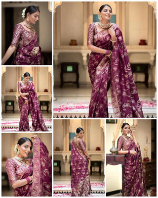 VK Enterprise Woven Banarasi Art Silk Saree(Magenta, Gold)