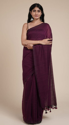 SSP Solid/Plain Handloom Cotton Blend Saree(Purple)