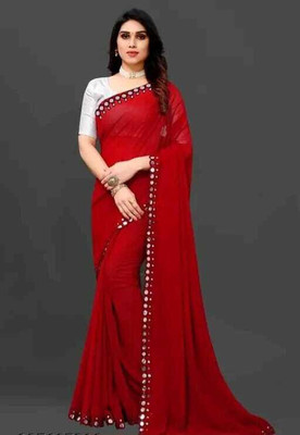ZENFAB THREADS Floral Print Bollywood Georgette Saree(Red)