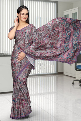 SAADHYA CREATION Embroidered, Solid/Plain Bollywood Crepe Saree(Purple)