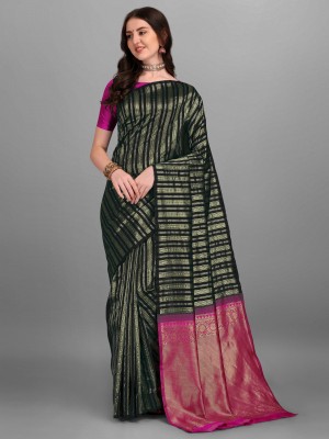 Black Welly Woven Banarasi Jacquard Saree(Black)