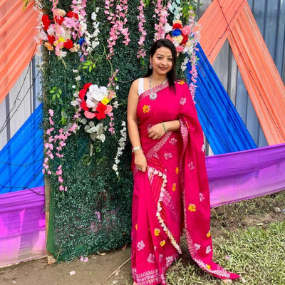 vraj enterprise Woven Mekhela Chador Pure Silk Saree(Pink)