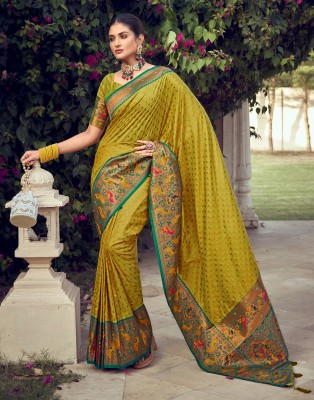 Samah Woven, Embellished, Self Design Paithani Cotton Blend, Silk Blend Saree(Green, Multicolor)