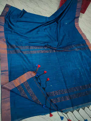 SAYAN CREATION Self Design Handloom Pure Cotton Saree(Light Blue)
