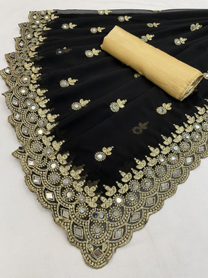 HouseOfCommon Self Design, Embroidered Bollywood Georgette Saree(Black)