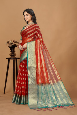 Aarunika LGF Solid/Plain Bollywood Organza Saree(Red)