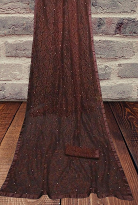 Paanthcreation Solid/Plain Bollywood Net Saree(Brown)