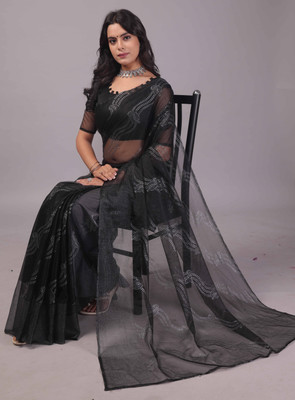 PATTARI Embellished Bollywood Net Saree(Black)