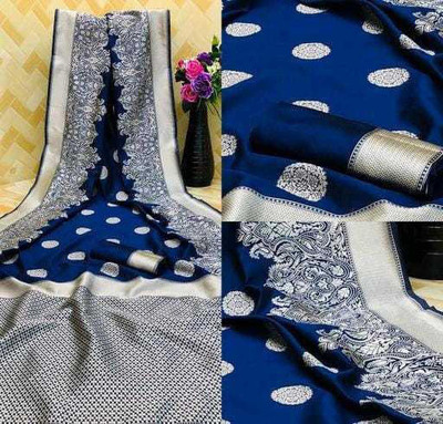 mahakay Woven Kanjivaram Silk Blend Saree(Dark Blue)