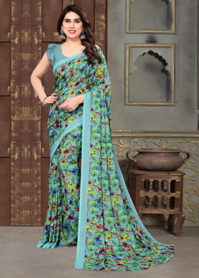 SHUBHSWAR Printed Bollywood Georgette Saree(Light Blue)