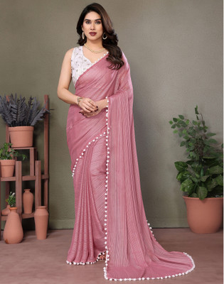 Satrani Solid/Plain Bollywood Chiffon Saree(Pink)