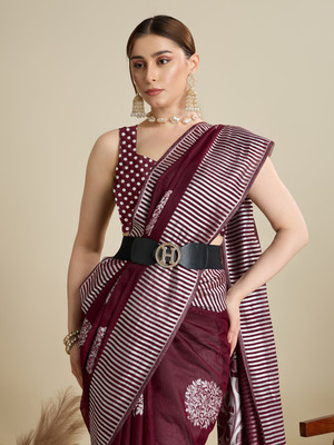 SUDIPTA Printed Banarasi Silk Blend Saree(Maroon)