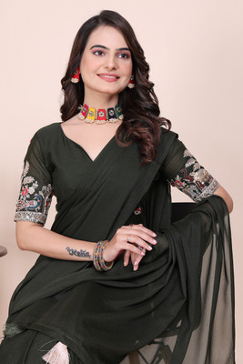 KONICA FAB Embroidered Bollywood Georgette Saree(Dark Green)