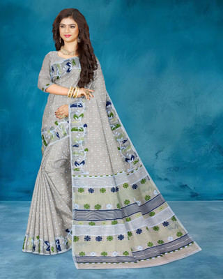 Mayabi Woven Jamdani Cotton Silk Saree(Grey)
