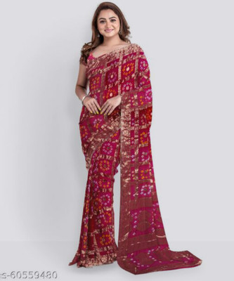 SONAM SAREES Woven Bandhani Chanderi Saree(Multicolor)