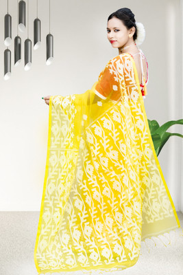 Sandhya Saree Creations Woven Handloom Muslin Saree(Yellow)