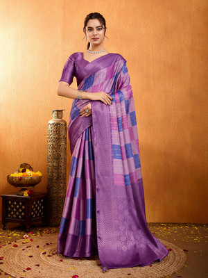 Meena Bazaar Embroidered Bollywood Art Silk Saree(Purple)