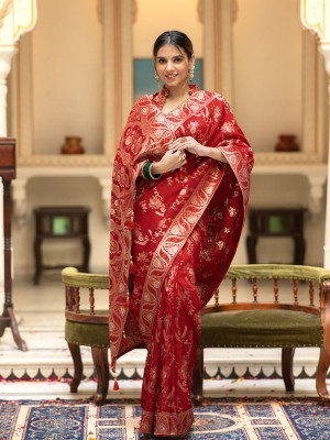 Sindharat Fashion Woven Kanjivaram Jacquard, Pure Silk Saree(Red)