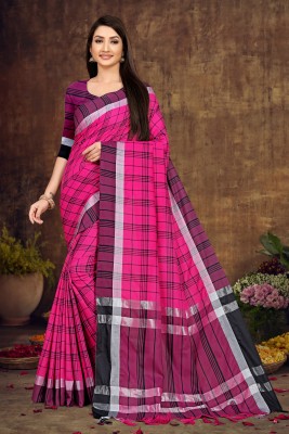 KALKEE FASHION Striped Daily Wear Pure Cotton, Cotton Silk Saree(Pink)