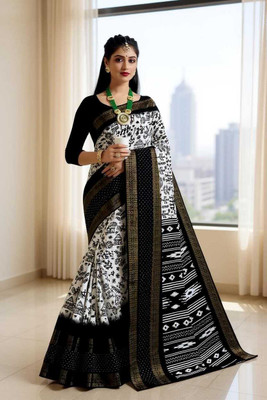 Tareninx Printed Sambalpuri Pure Cotton Saree(Multicolor)