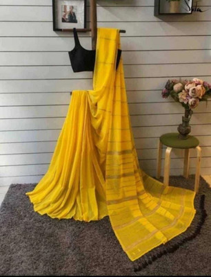 NADIA HANDALOOM Self Design Handloom Pure Cotton Saree(Yellow)
