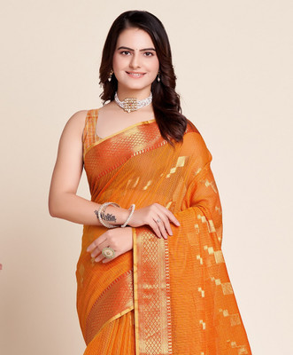 SUDIPTA Woven Kota Doria Cotton Silk Saree(Orange)