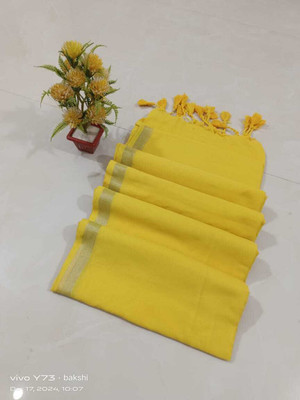 SRINJAN FASHION Solid/Plain, Woven Daily Wear Handloom Khadi Saree(Yellow)