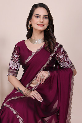K 5 FASHION Embroidered Bollywood Georgette Saree(Red)