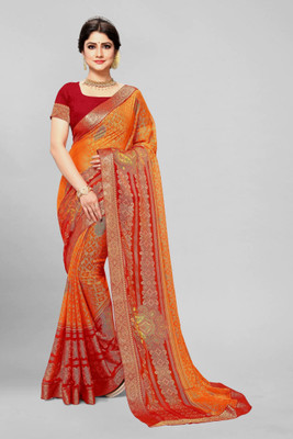 Divastri Printed Bollywood Brasso, Chiffon Saree(Orange)