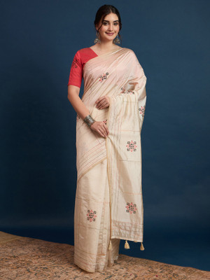 Sangria Printed Bollywood Tussar Silk Saree(Cream)