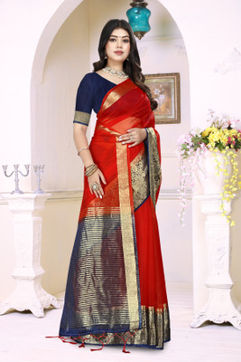 Aarunika SBT Solid/Plain Bollywood Organza Saree(Red)