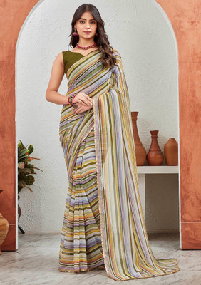 AVSAR PRINTS Geometric Print Bollywood Georgette Saree(Light Green)
