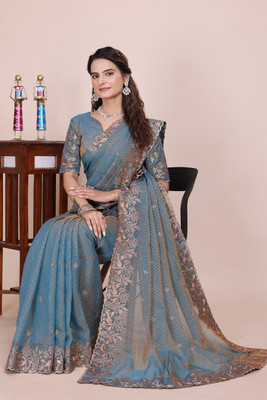 K 5 FASHION Embellished, Embroidered Bollywood Tissue Saree(Green)