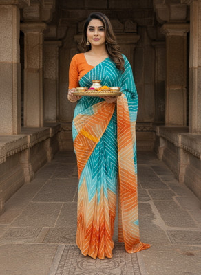 Sariya Printed Leheria Georgette Saree(Light Blue)
