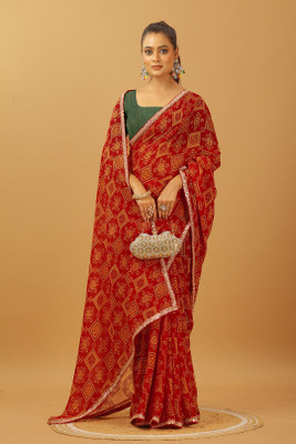 Damru trendz Digital Print Bollywood Georgette Saree(Red)