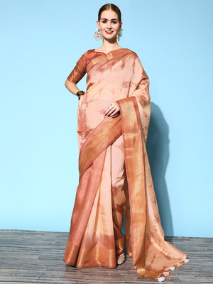 Divastri Printed Bollywood Cotton Silk Saree(Brown)