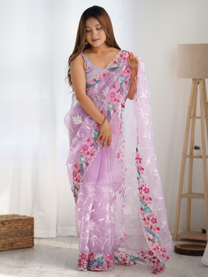 Sareemall Embroidered Bollywood Organza Saree(Purple)