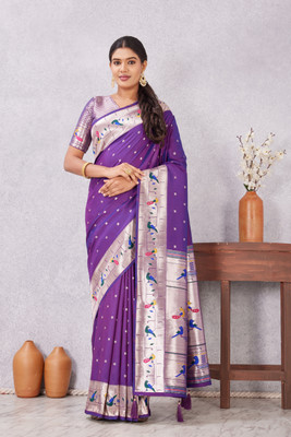 Heirlooms Woven Paithani Pure Silk Saree(Purple)
