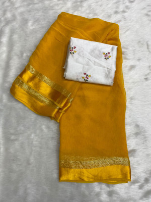 HfLifeStyle Solid/Plain Bollywood Viscose Rayon Saree(Yellow)