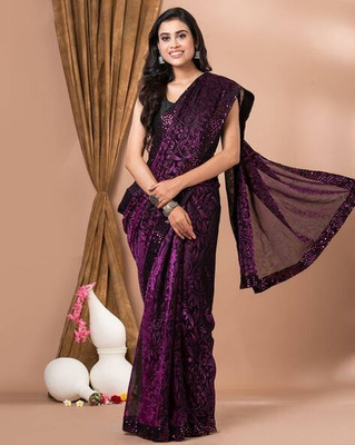 HouseOfCommon Floral Print Bollywood Lycra Blend Saree(Magenta)