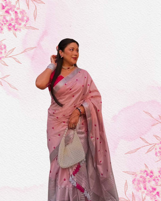 kamdar Woven Mekhela Chador Silk Blend Saree(Pink)